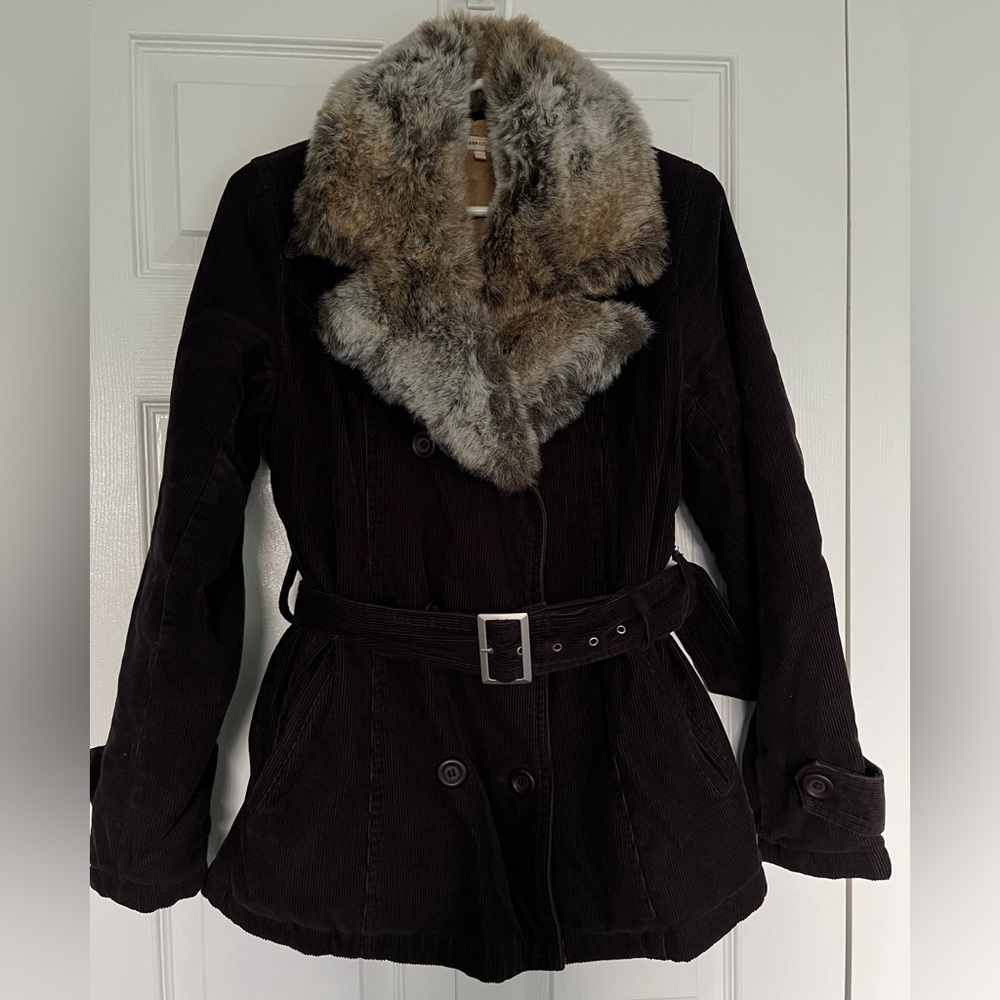 BCBGMaxAzria Brown Corduroy Jacket with Faux Fur Collar